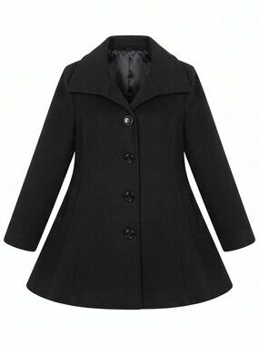 Collection by Gallery Minimalist Luxury Black Wool & Cashmere Swing Coat, Size 1